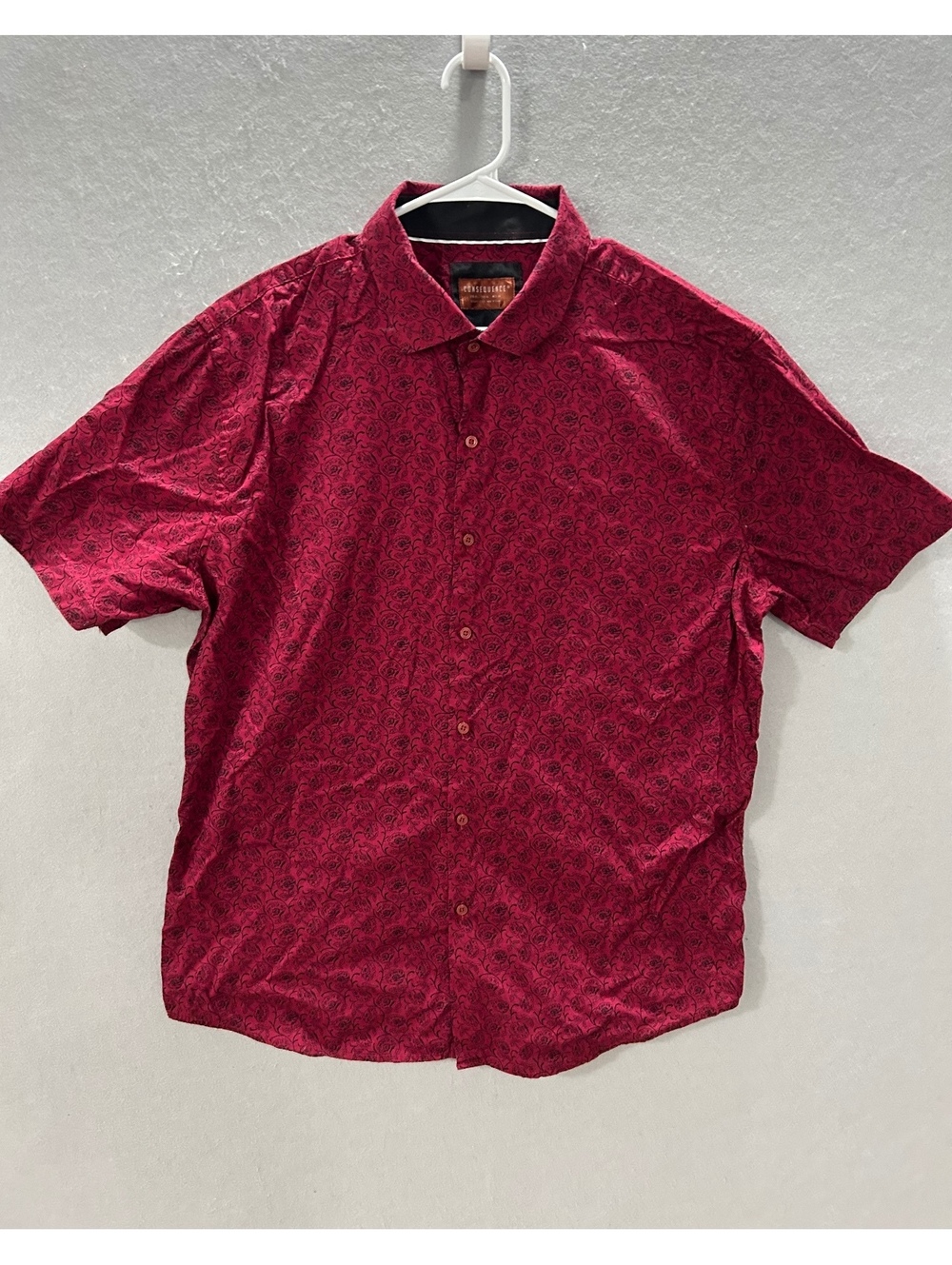 Consequence Red With Black Floral Short Sleeve Shirt Mens XL